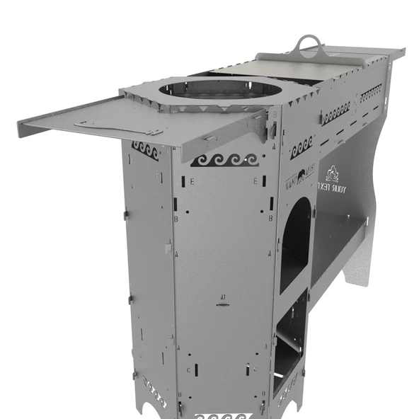 Kamp Ayısı® ForgeOut Pro™ Sobalı ve Izgaralı Taşınabilir Çantalı Katlanabilir 3mm Çelik Outdoor Mutfak Tezgahı - 6