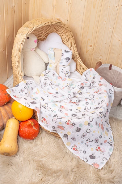 LUCKKA 3'lü Çok Amaçlı Müslin Örtü Seti - 75x75 cm - ZTC200 Ekru - 3