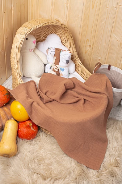 LUCKKA 3'lü Çok Amaçlı Müslin Örtü Seti - 75x75 cm - ZTC200 Kahverengi - 4