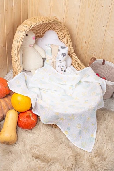 LUCKKA 3'lü Çok Amaçlı Müslin Örtü Seti - 75x75 cm - ZTC200 Ekru - 2