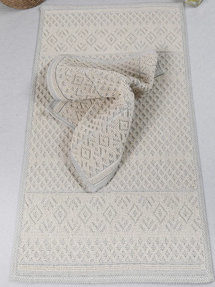Naturel Pamuklu Kilim Yıkanabilir Banyo Paspası Seti 2'li Klozet Takımı 60x100-50x60cm 7020 Bej - 6