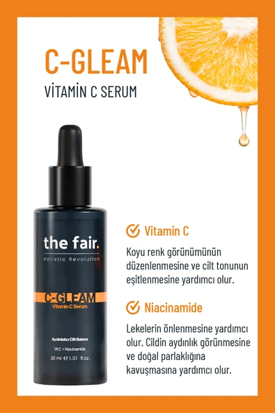the fair. C-Gleam Leke Giderici Gözenek Bakımı Vegan Cilt Serumu 2 Vitamin C +2 Niacinamide 30ml - Resim 2
