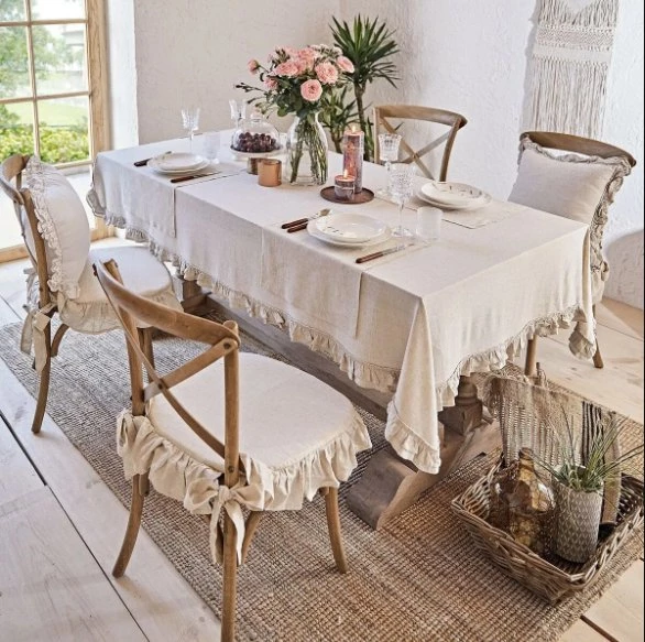 İskandinav Stil Naturel Buldan Keten Fırfırlı Bağcıklı Sandalye Minderi - 4
