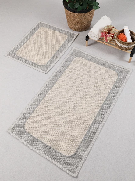 Naturel Pamuklu Kilim Yıkanabilir Banyo Paspası Seti 2'li Klozet Takımı 60x100-50x60cm 7034 - 7