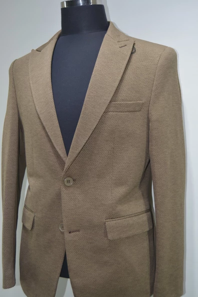 Gılapa Desenli Slimfit Erkek Tek Ceket Taba - 2