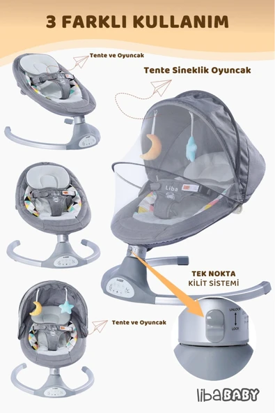 LİBABABY Ana Kucağı Koala Elite - Elektrikli Kumandalı Bluetoothlu Müzikli Otomatik Sallanan Anakucağı - 5