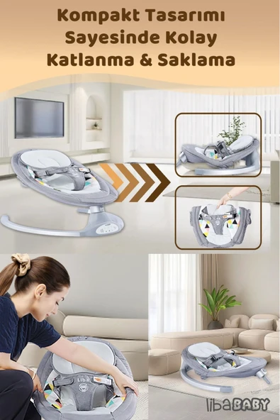 LİBABABY Ana Kucağı Koala Elite - Elektrikli Kumandalı Bluetoothlu Müzikli Otomatik Sallanan Anakucağı - 7
