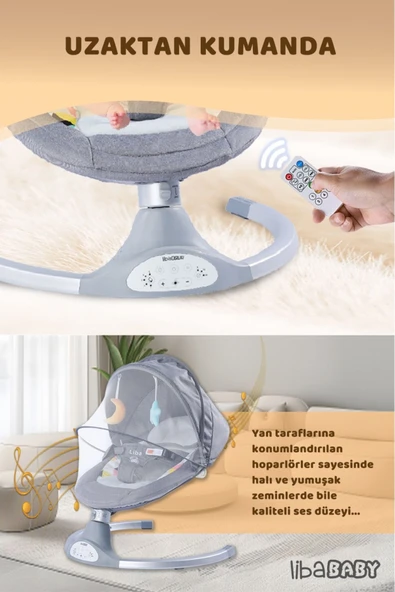 LİBABABY Ana Kucağı Koala Elite - Elektrikli Kumandalı Bluetoothlu Müzikli Otomatik Sallanan Anakucağı - 3