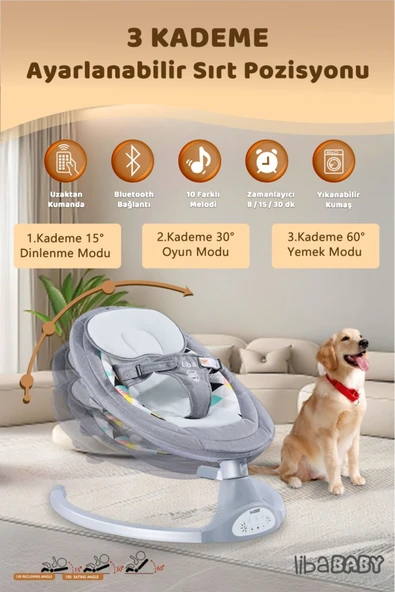 LİBABABY Ana Kucağı Koala Elite - Elektrikli Kumandalı Bluetoothlu Müzikli Otomatik Sallanan Anakucağı - 4