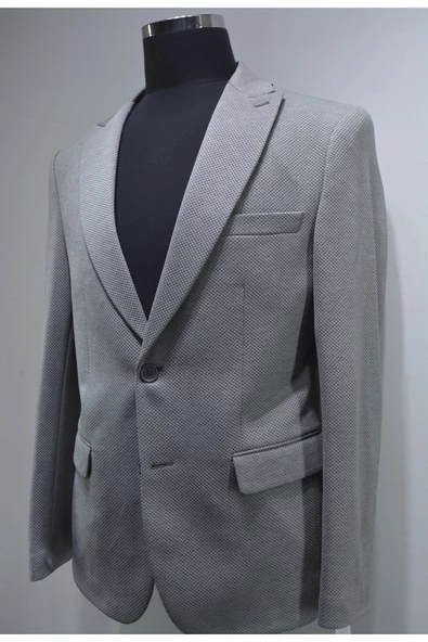 Gılapa Desenli Slimfit Erkek Tek Ceket Gri - 2
