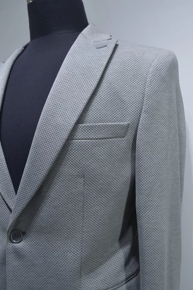 Gılapa Desenli Slimfit Erkek Tek Ceket Gri - 3