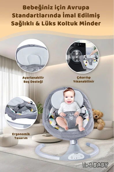 LİBABABY Ana Kucağı Koala Elite - Elektrikli Kumandalı Bluetoothlu Müzikli Otomatik Sallanan Anakucağı - 8