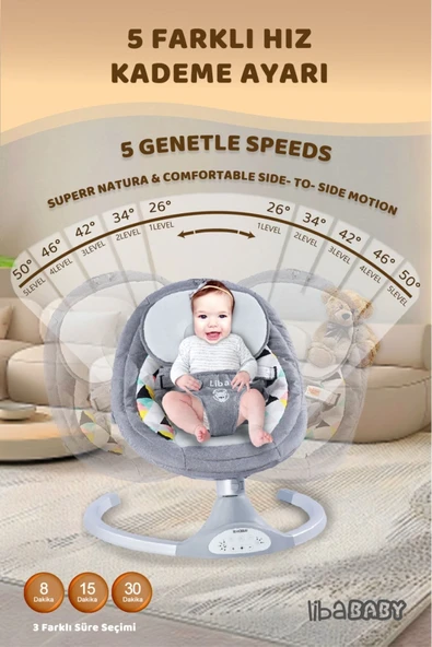 LİBABABY Ana Kucağı Koala Elite - Elektrikli Kumandalı Bluetoothlu Müzikli Otomatik Sallanan Anakucağı - 2