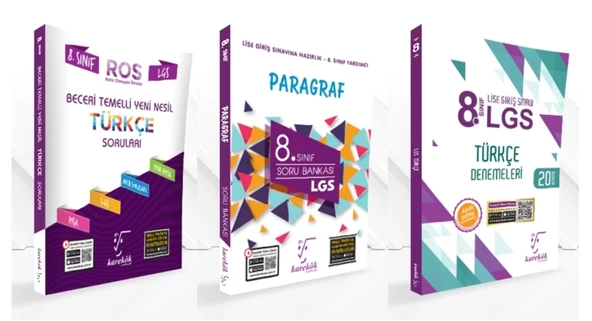 KARE KÖK YAYINLARI LGS 8.SINIFTÜRKÇE BECERİ TEMELLİ SORU BANKASI + PARAGRAF SORU BANKASI + TÜRKÇE 20'li DENEME KİTABI ürün görseli
