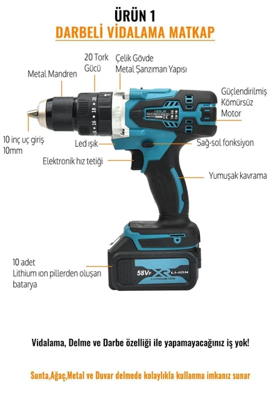 prohummer Akülü Ekinler El Aletleri Asr1041 Akülü 4lü Makine Seti 58vf 5,5-6 2 Yıl SDS Plus - 4