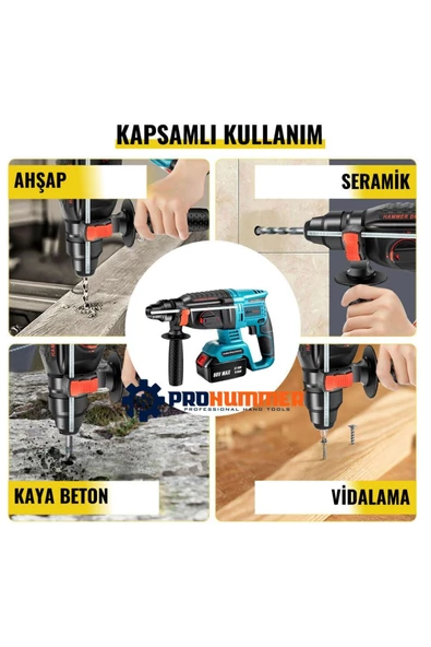 prohummer PH014 88VF 5ah Kömürsüz Şarjli Professional Kırıcı Delici (Mavi) - 4