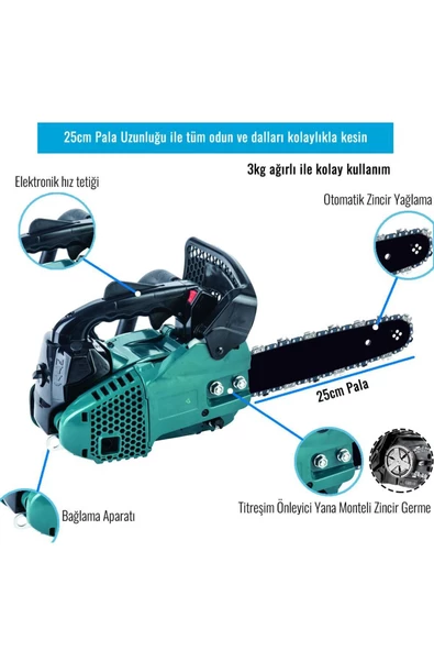 prohummer Portatif Mini Benzinli Testere Ağaç Odun Dal Budama Ve Kesme Testeresi Ağaç Kesme Motoru PH217 25cc - 3