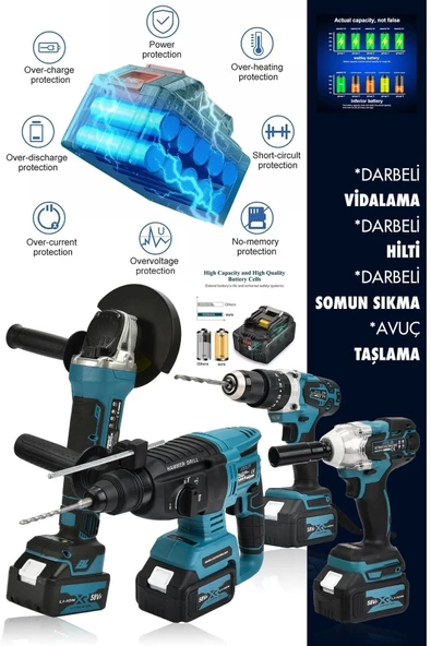 prohummer Akülü Ekinler El Aletleri Asr1041 Akülü 4lü Makine Seti 58vf 5,5-6 2 Yıl SDS Plus - 6