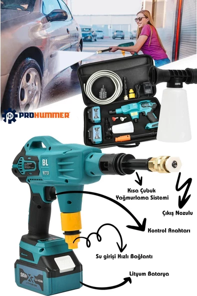 prohummer Profesyonel Kömürsüz 58vf Yüksek Basınçlı Çift Akülü Oto Araba Yıkama, Sulama, İlaçlama Makinesi - 2