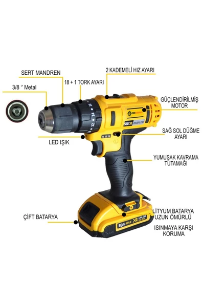 prohummer Ph196 Darbesiz 24 Parça 58vf Max Şarjlı Vidalama Matkap Seti - 2