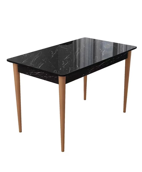 PİNOTEX AYAKLI KALİTELİ MDF SABİT YEMEK MASASI  72 x 112 cm  SİYAH MERMER - 2