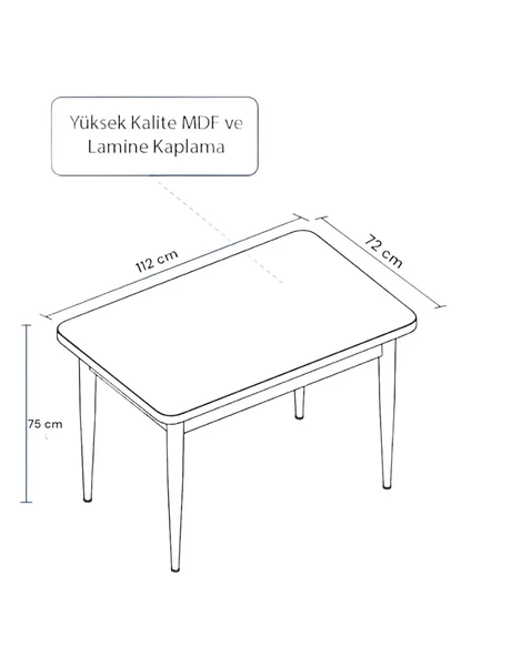 PİNOTEX AYAKLI KALİTELİ MDF SABİT YEMEK MASASI  72 x 112 cm  SİYAH MERMER - 3
