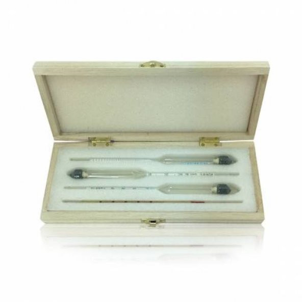 3 Lü Set Alkolmetre 0-40-70-100 Ahşap Kutulu - 2