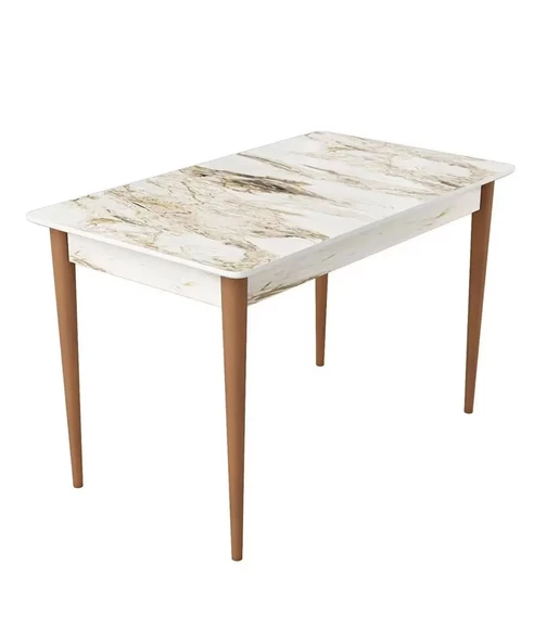 PİNOTEX AYAKLI KALİTELİ MDF SABİT YEMEK MASASI  72 x 112 cm  BEYAZ MERMER - 2