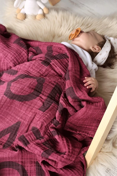 Luckka Çok Amaçlı Müslin Örtü - 100x110 cm - ZTParçaboya Bordo