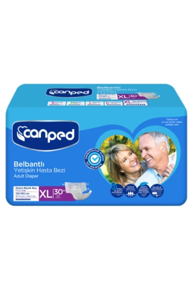 Canped Tekstil Yüzeyli Belbantlı Ekstra Büyük Boy XL 30'lu Hasta Bezi