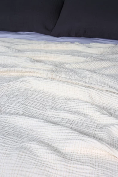 Luckka Çift Kişilik 4 Katlı Müslin Yatak Örtüsü - ZTYATAKORTUSU 220x240 Krem - 4