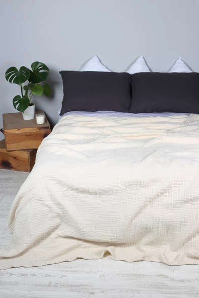 Luckka Çift Kişilik 4 Katlı Müslin Yatak Örtüsü - ZTYATAKORTUSU 220x240 Krem