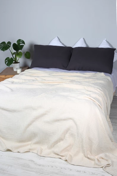 Luckka Çift Kişilik 4 Katlı Müslin Yatak Örtüsü - ZTYATAKORTUSU 220x240 Krem - 2