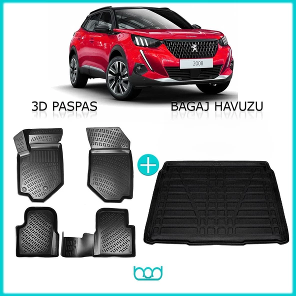 Bod Peugeot 2008 3D Havuzlu Paspas ve Bagaj Havuzu Seti 2020-Sonrası Alt Kısım