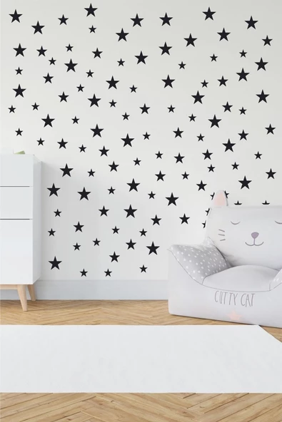 TVS LAZER TASARIM Çocuk Odası Sticker, Yıldız Stiker, Dekoratif Etiket, Bebek Odası Için Sticker Siyah