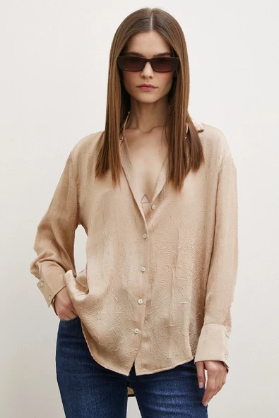 Kraşlı Saten Gömlek Vizon ürün görseli