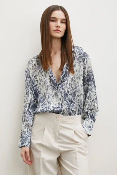 Yılan Desen Saten Gömlek Gri ürün görseli