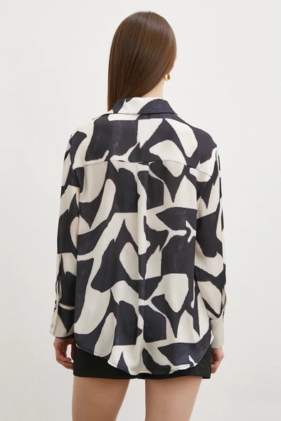 V Yaka Taş Desen Gömlek Siyah - Resim 4