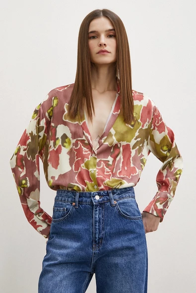 Desenli Gofret Gömlek Haki - Resim 5