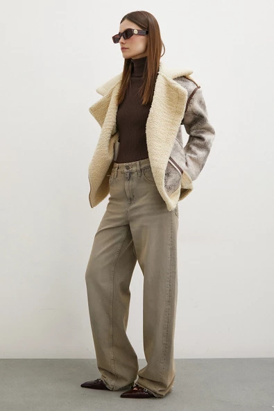 Yüksek Bel Wide Leg Jean Taş - Resim 3