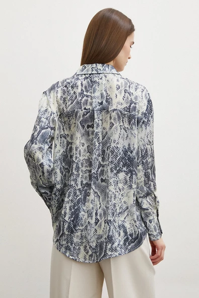 Yılan Desen Saten Gömlek Gri - Resim 3