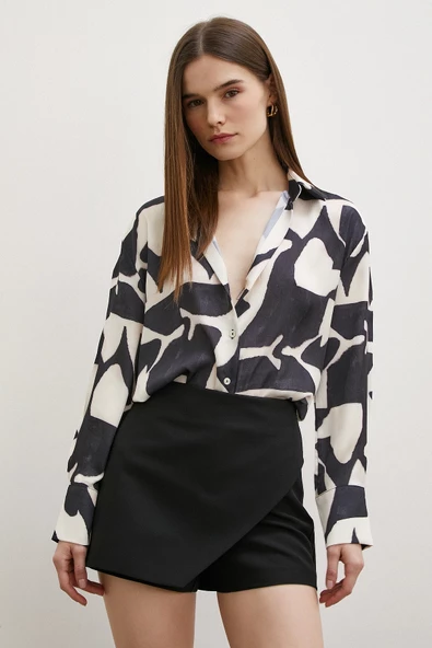 V Yaka Taş Desen Gömlek Siyah - Resim 6