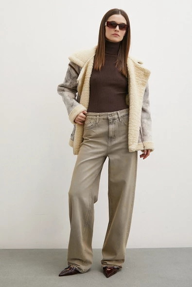 Yüksek Bel Wide Leg Jean Taş - Resim 4