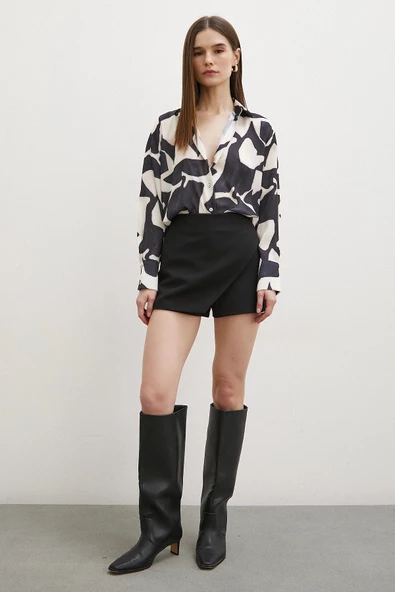 V Yaka Taş Desen Gömlek Siyah - Resim 5