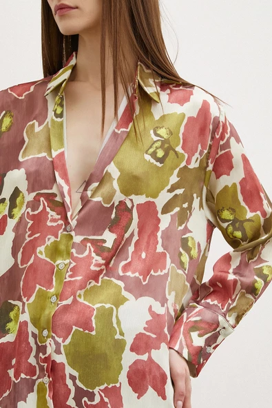 Desenli Gofret Gömlek Haki - Resim 2