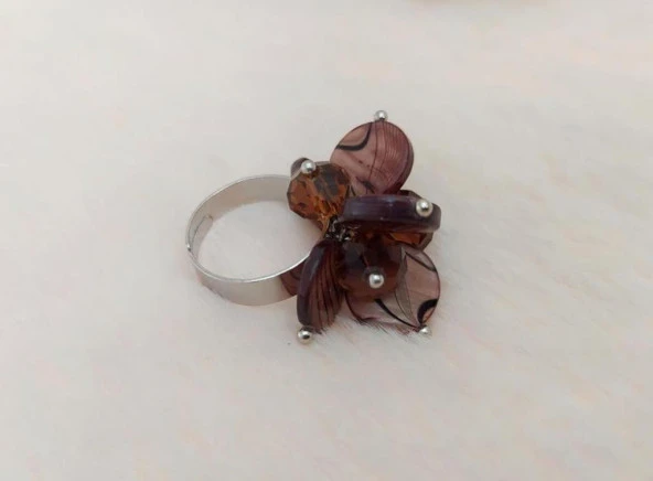 Kahverengi Boncuklu Sallantı Tasarım Kadın Yüzük Ayarlanabilir Ölçü - 2