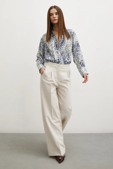 Yılan Desen Saten Gömlek Gri - Resim 4