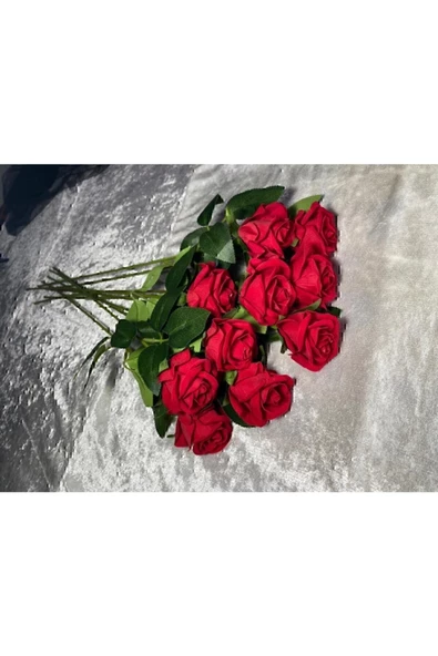 Yapay Buket Yapay Kadife Gül 10 Adet Kırmızı 50 cm - 3