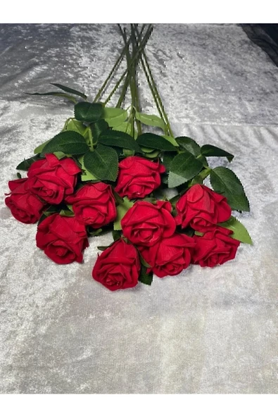 YASİMA 10adet Yapay Kadife Kırmızı Gül Sevgililer Günü Nişan Söz Hediye Öğretmenler Günü