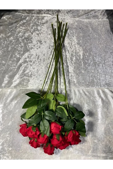 Yapay Buket Yapay Kadife Gül 10 Adet Kırmızı 50 cm - 4